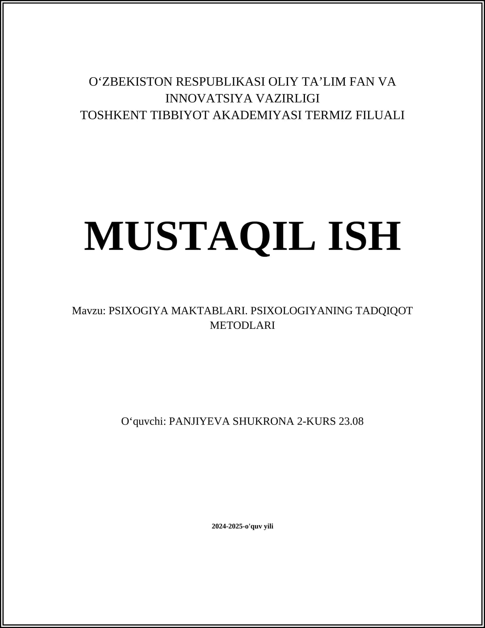 PSIXOGIYA MAKTABLARI. PSIXOLOGIYANING TADQIQOT METODLARI