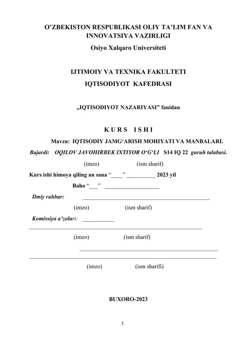IQTISODIY JAMGʻARISH MOHIYATI VA MANBALARI