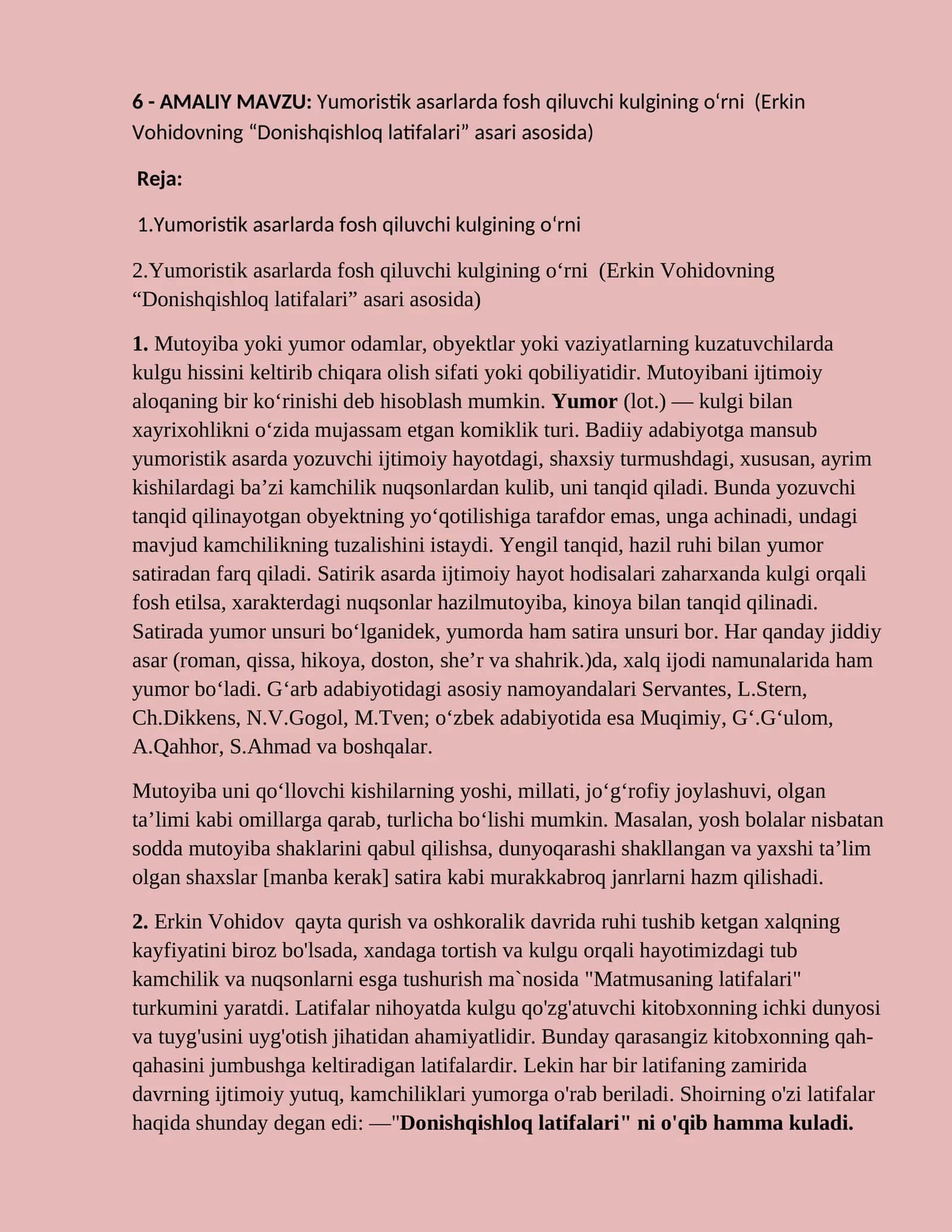 Yumоristik аsаrlаrdа fоsh qiluvchi kulgining o‘rni