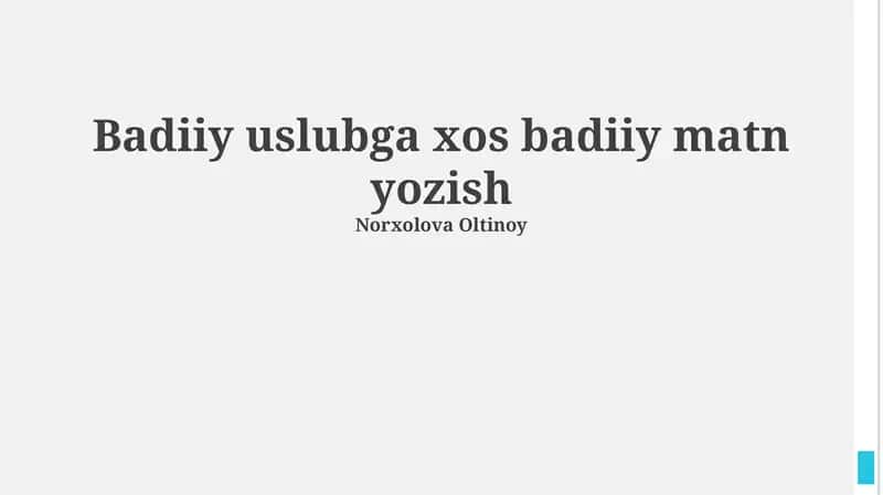 Badiiy uslubga xos badiiy matn yozish