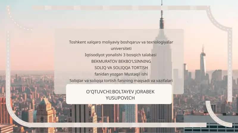 Soliqlar va Soliqqa Tortish