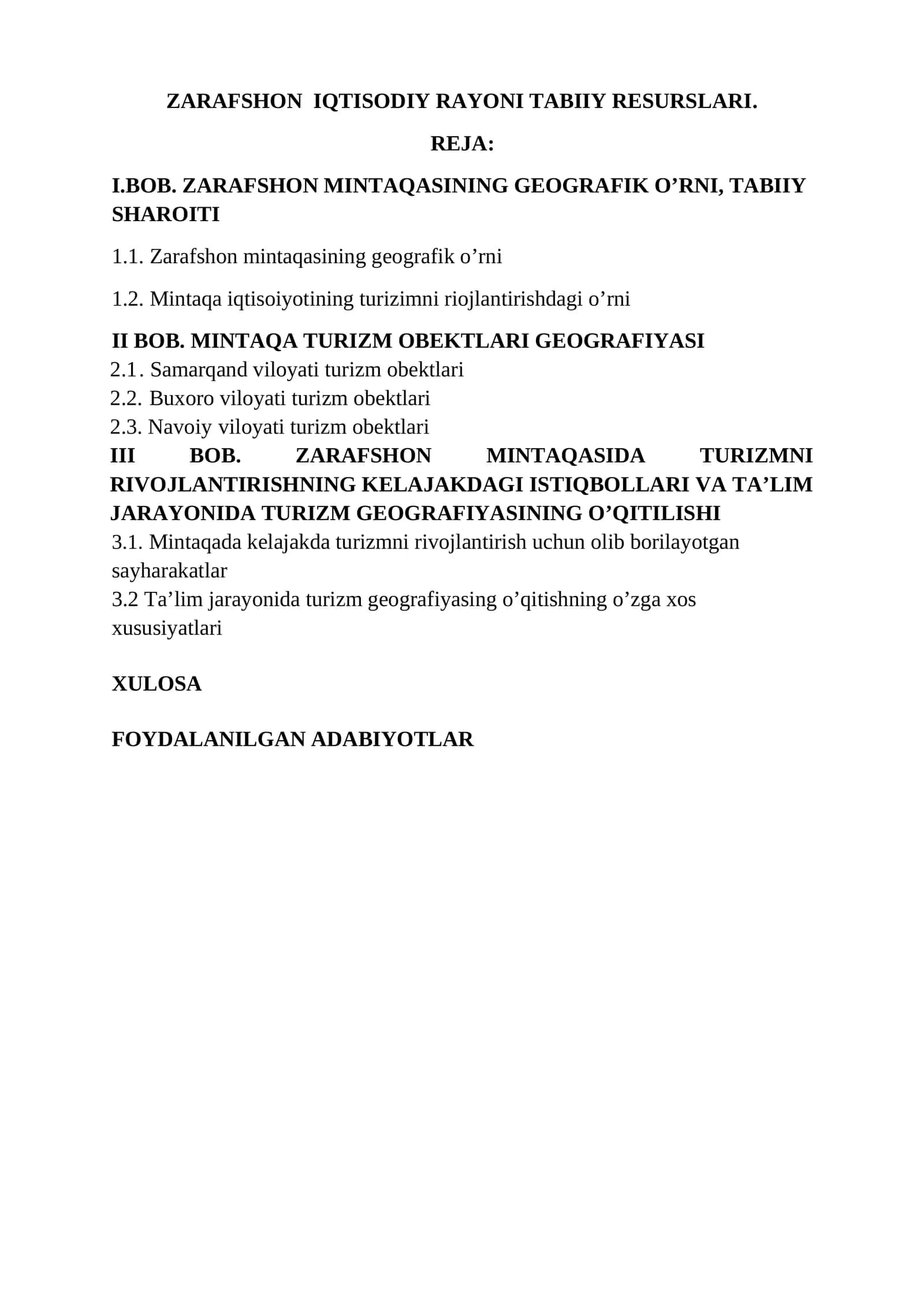 ZARAFSHON IQTISODIY RAYONI TABIIY RESURSLARI