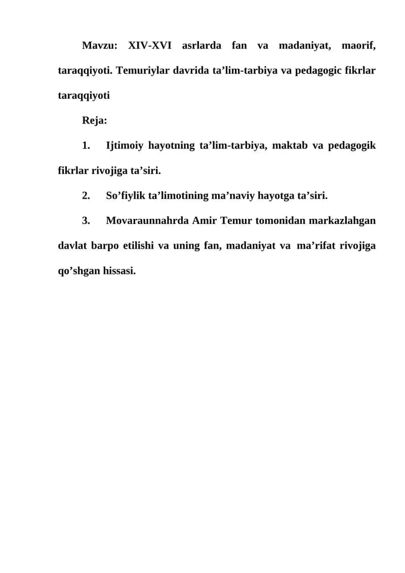 XIV-XVI asrlarda fan va madaniyat
