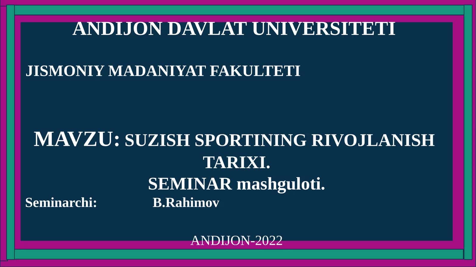 SUZISH SPORTINING RIVOJLANISHTARIXI