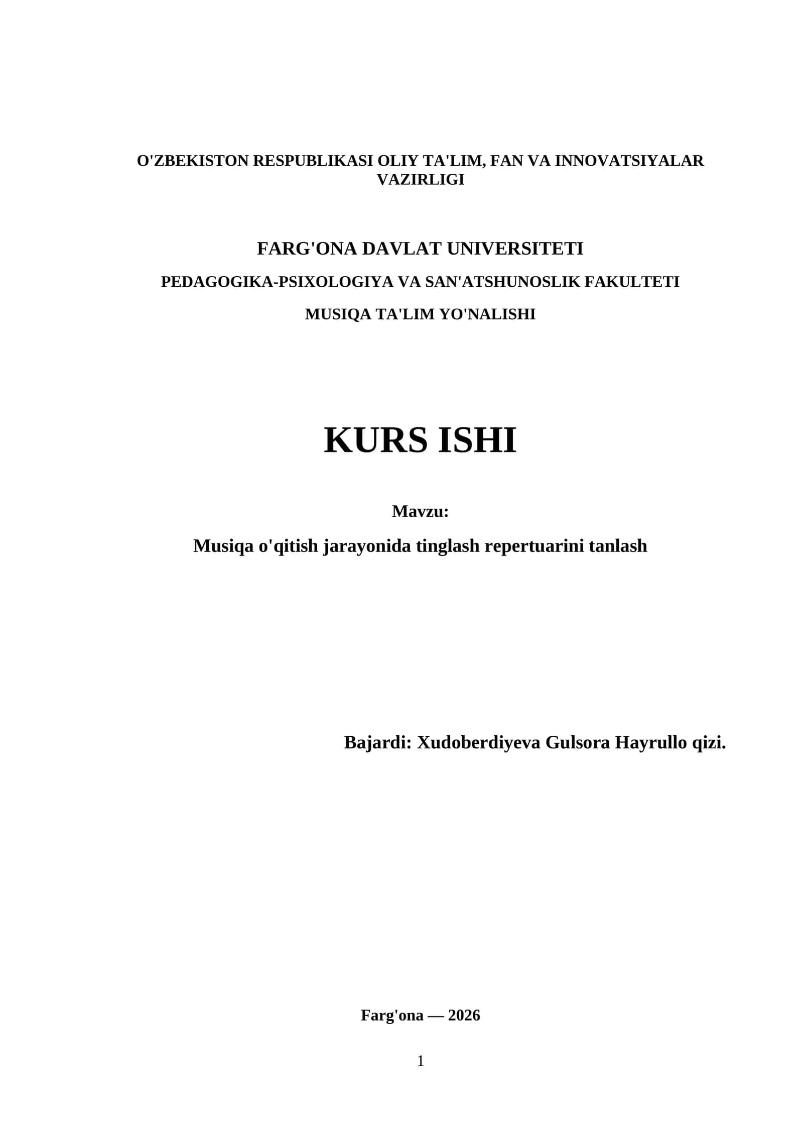 Musiqa o'qitish jarayonida tinglash repertuarini tanlash