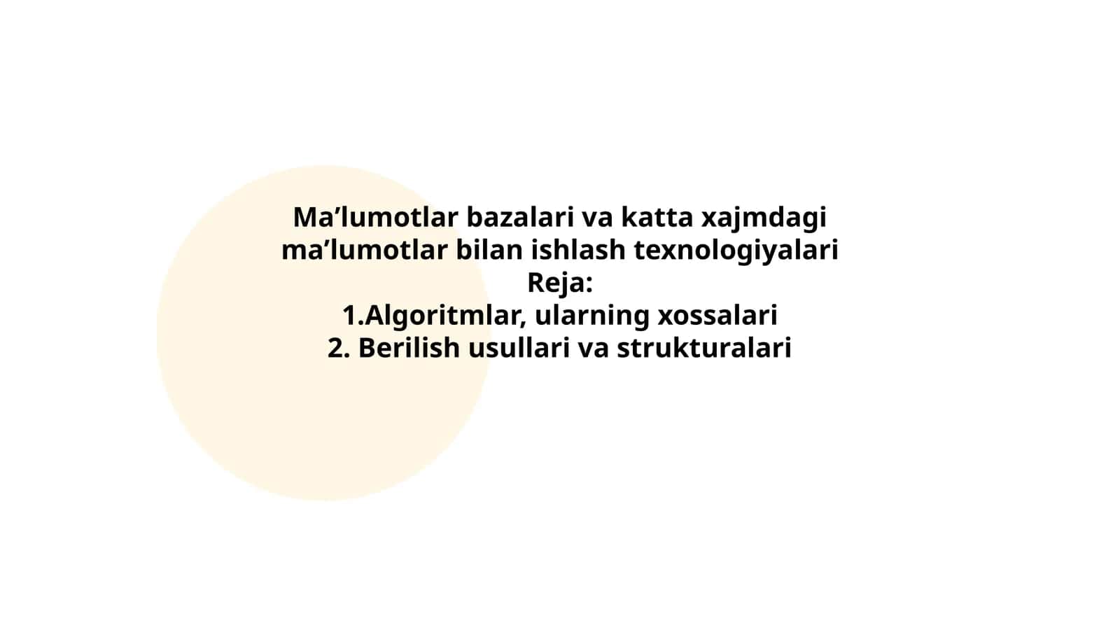 Maʼlumotlar bazalari va katta xajmdagi maʼlumotlar bilan ishlash texnologiyalari
