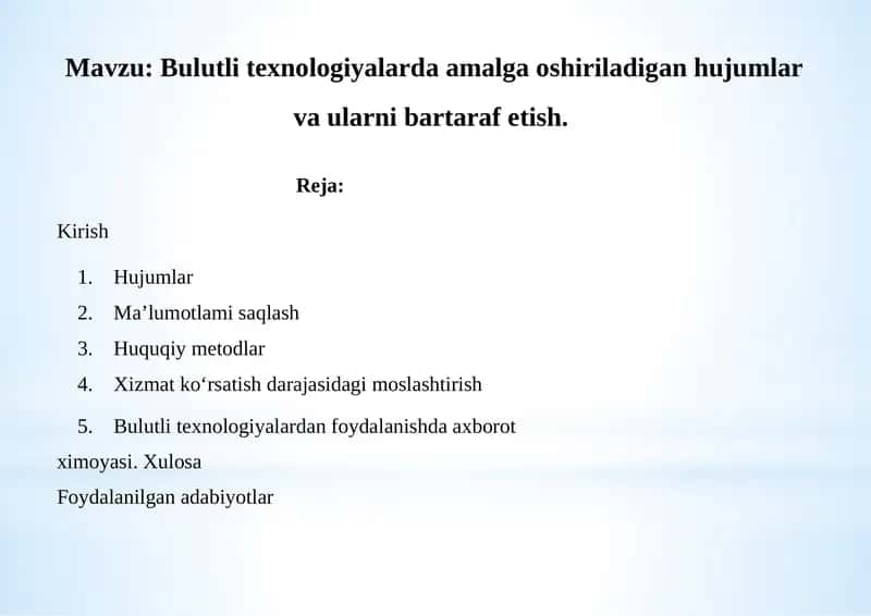 Bulutli texnologiyalarda amalga oshiriladigan hujumlar