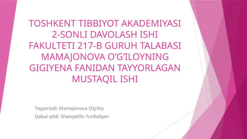 Favqulodda vaziyatlar va halokatlarda UASH ishining gigiyenik jihatlari.