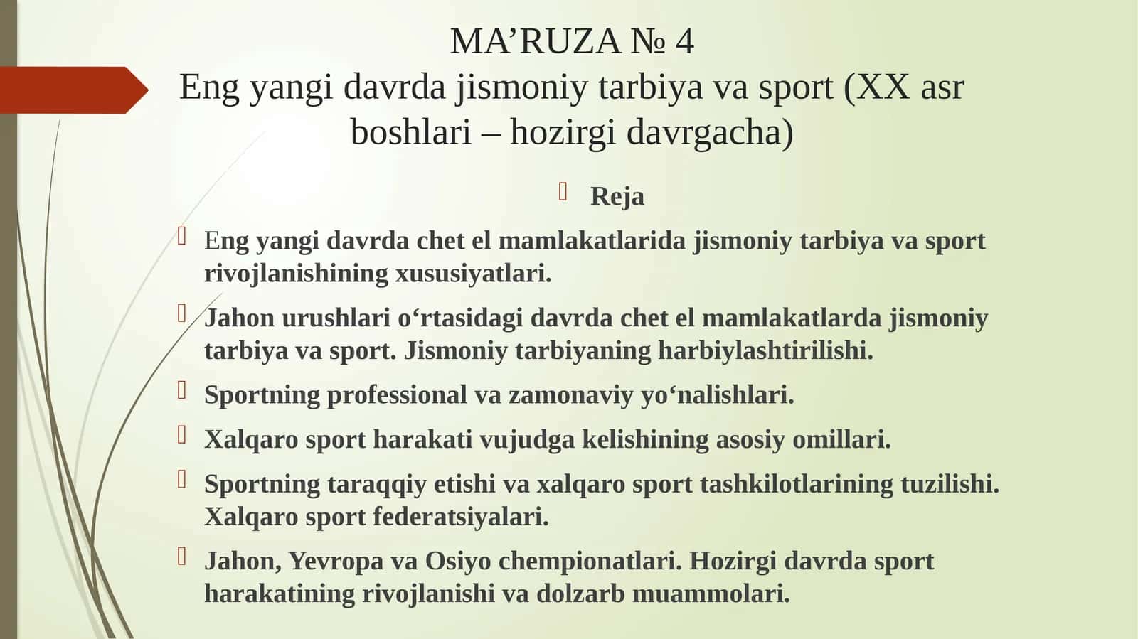 Eng yangi davrda jismoniy tarbiya va sport (XX asr boshlari – hozirgi davrgacha)