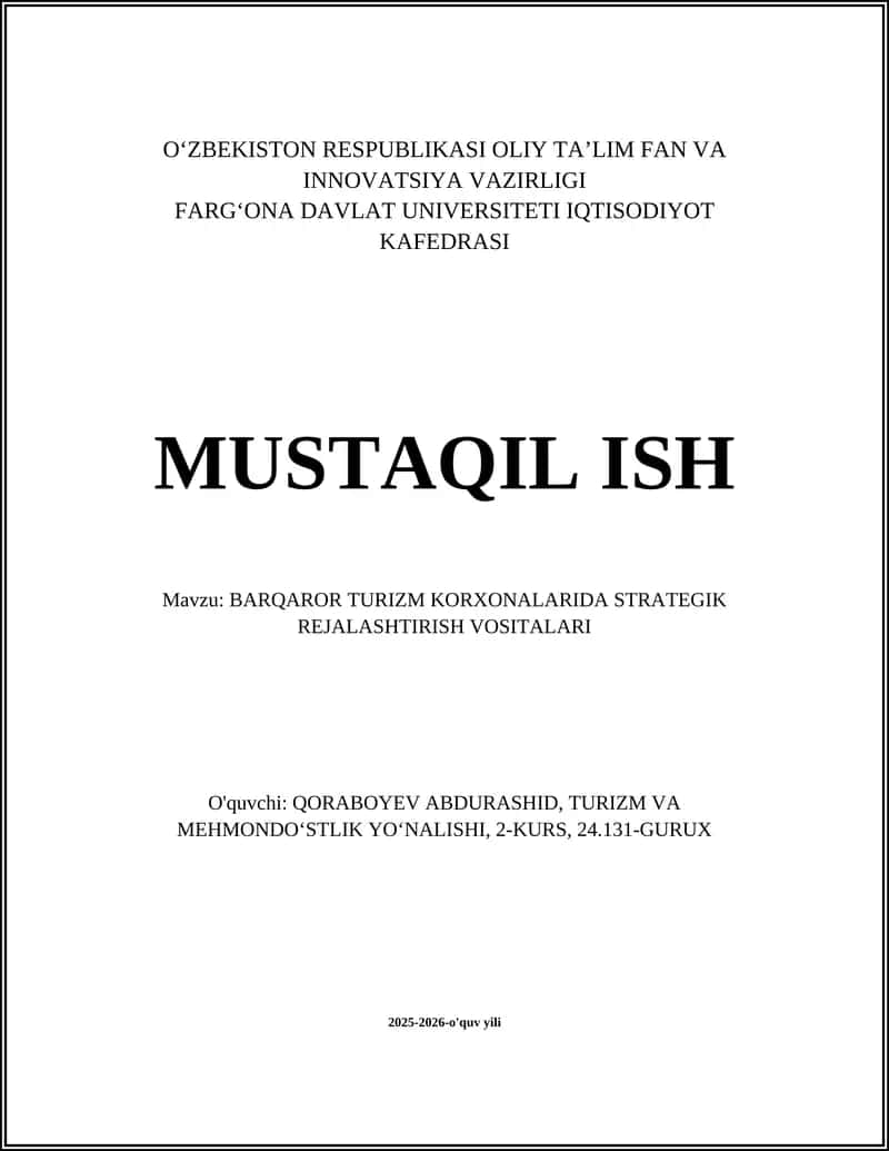 BARQAROR TURIZM KORXONALARIDA STRATEGIK REJALASHTIRISH VOSITALARI