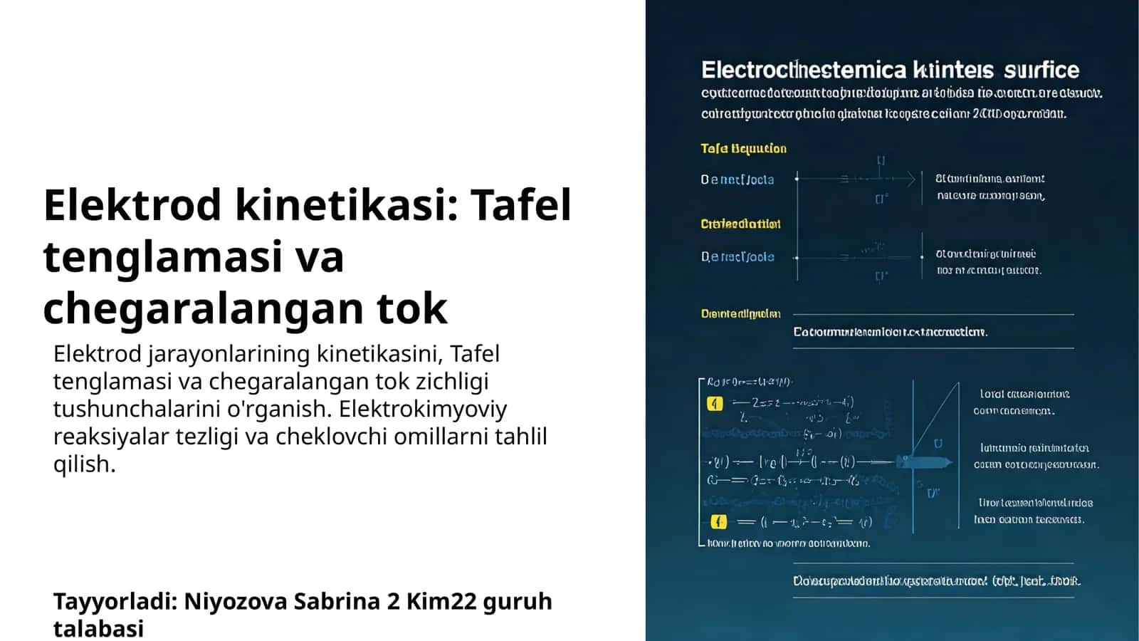 Elektrod kinetikasi: Tafel tenglamasi va chegaralangan tok