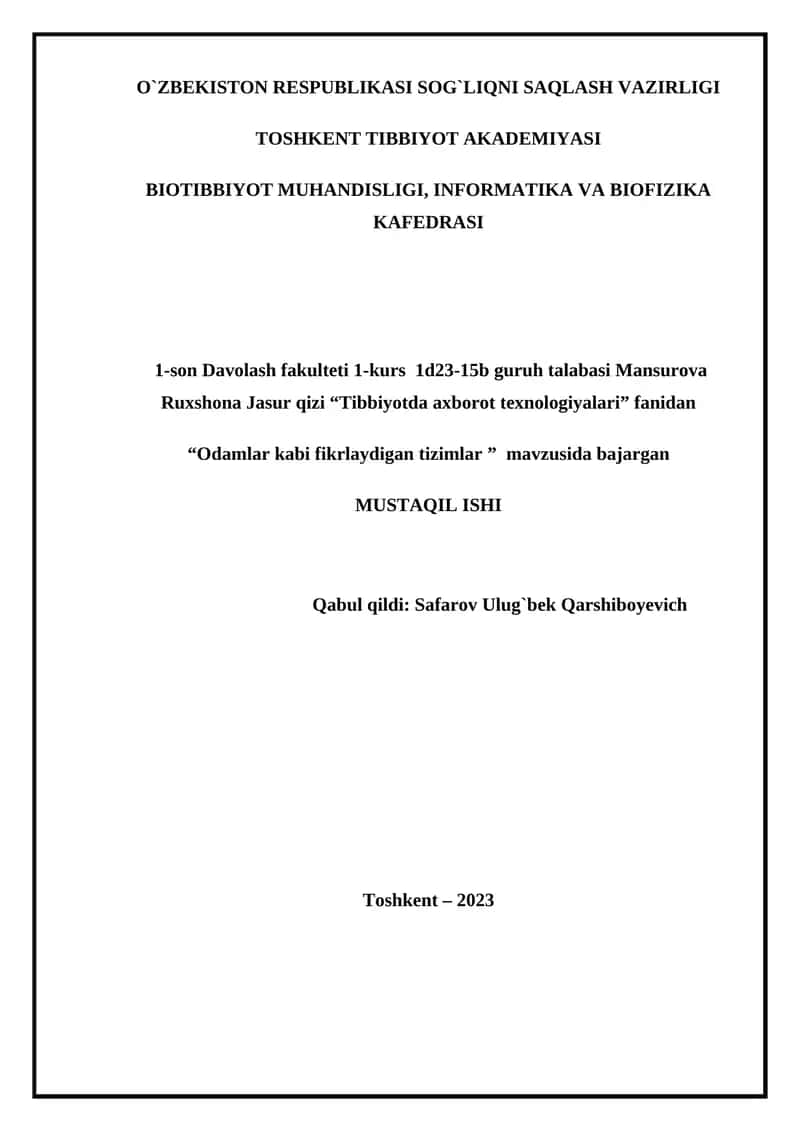 "Tibbiyotda axborot texnologiyalari"