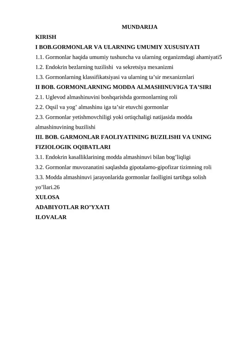 Garmonlarning modda almashinuviga ta'siri