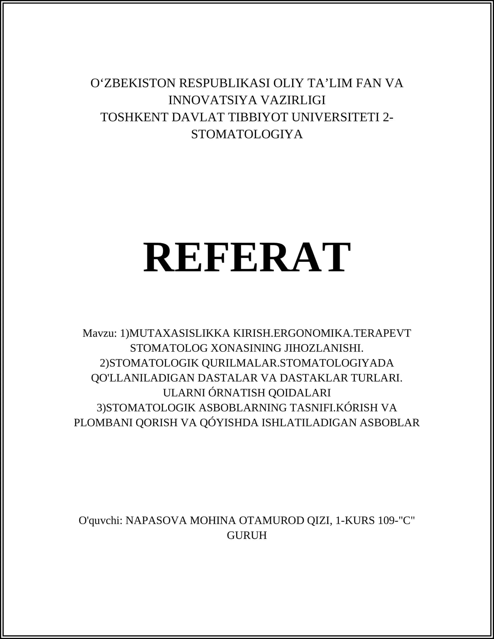 Mutaxassislikka kirish: terapevt stomatologiya asosiy tushunchalari