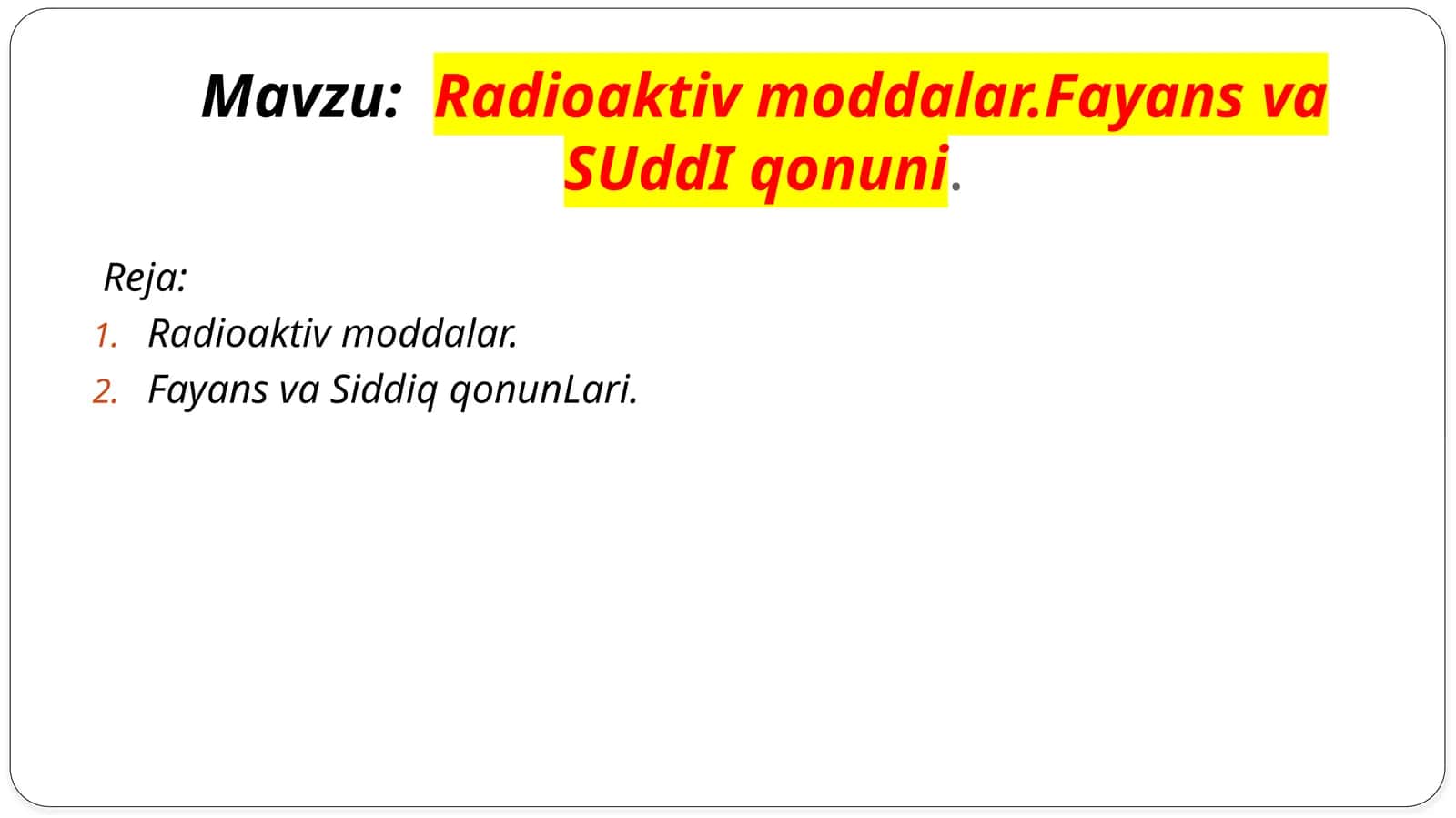 Fayans va SUddI qonuni