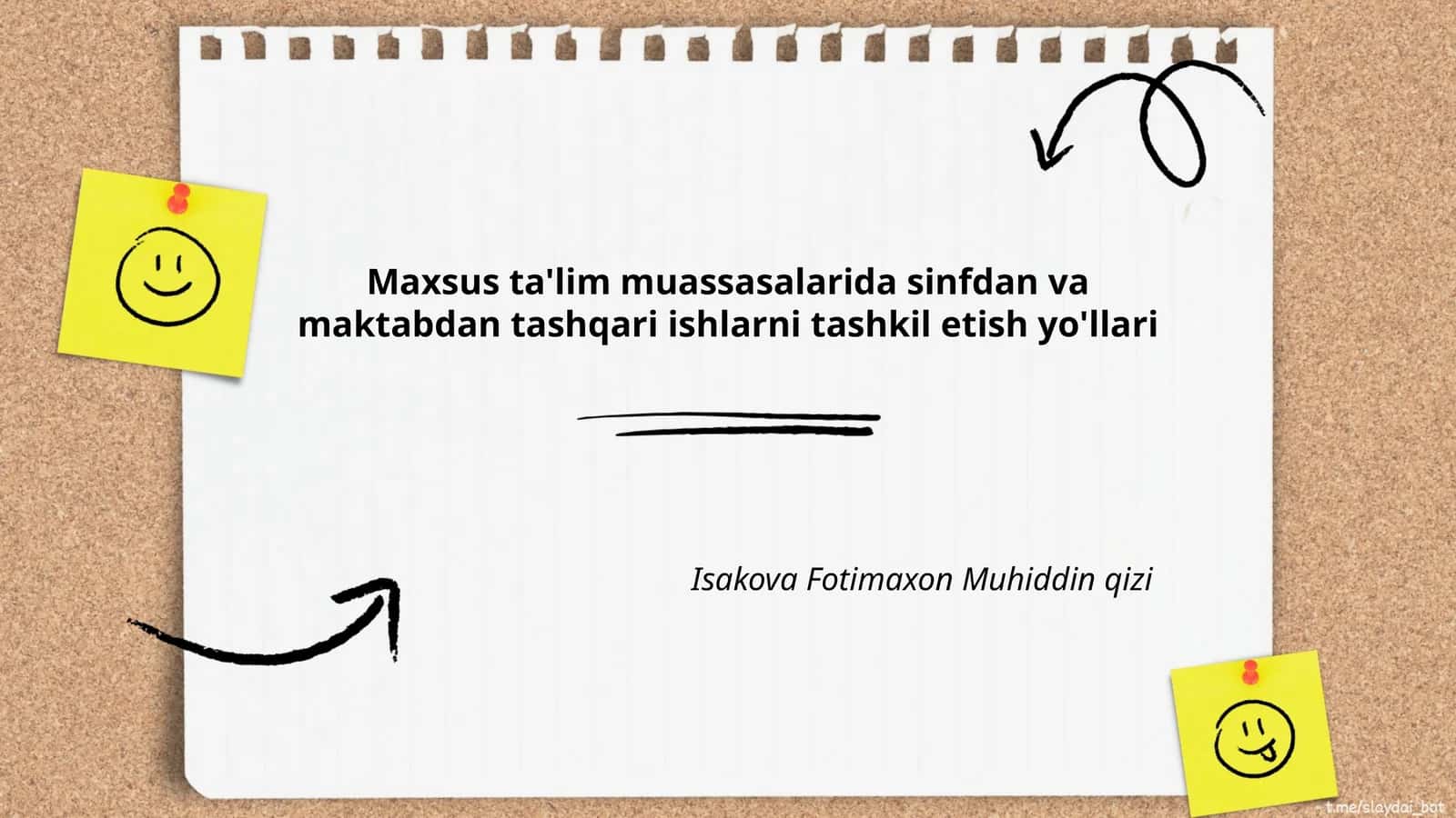 Maxsus ta'lim muassasalarida sinfdan va maktabdan tashqari ishlarni tashkil etish yo'llari