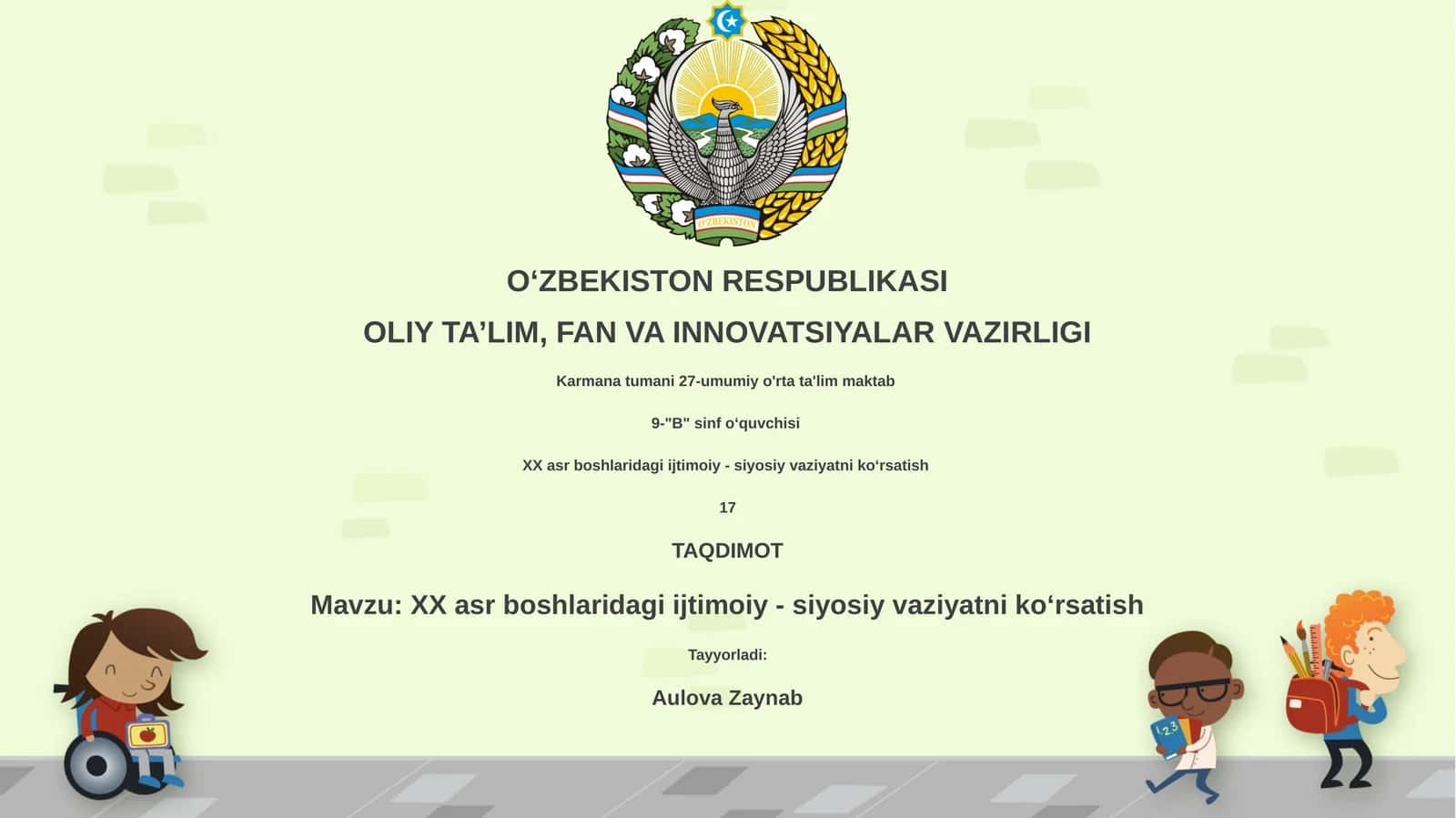 XX asr boshlaridagi ijtimoiy - siyosiy vaziyatni koʻrsatish