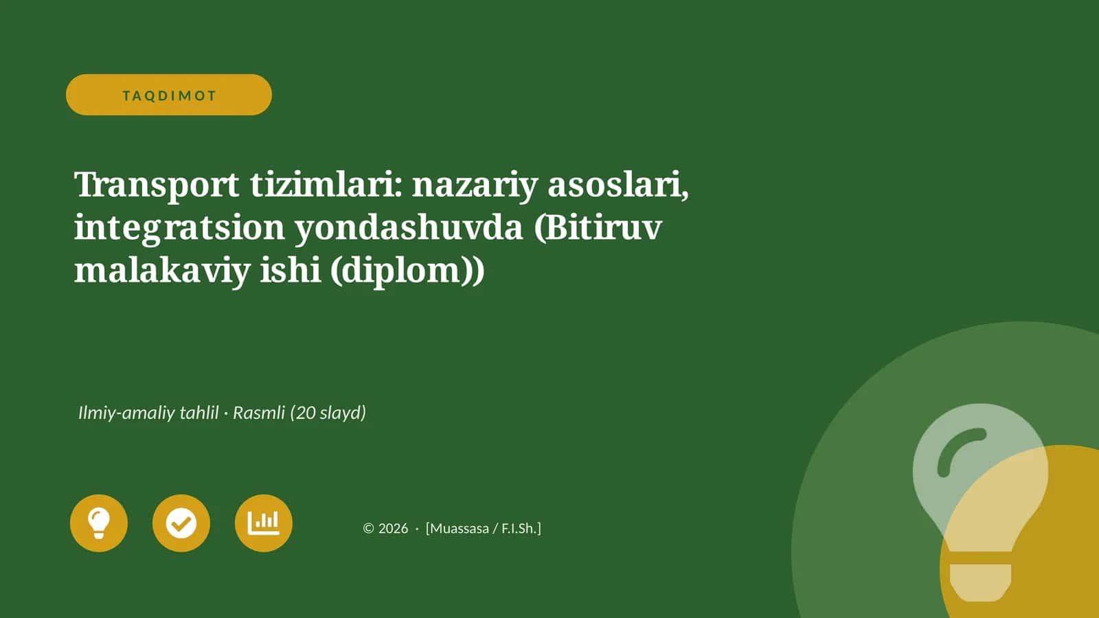 Transport tizimlari: nazariy asoslari, integratsion yondashuvda (Bitiruv malakaviy ishi (diplom))