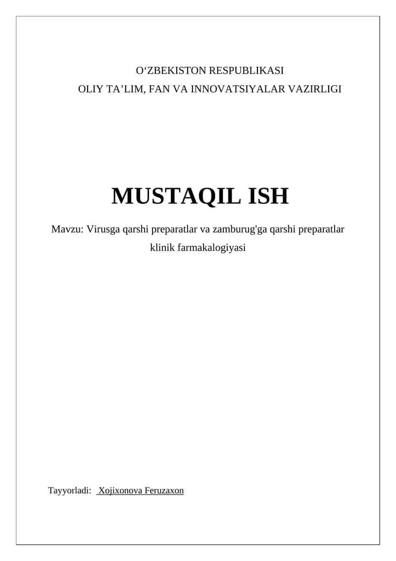 Virusga qarshi preparatlar va zamburug'ga qarshi preparatlar klinik farmakologiyasi