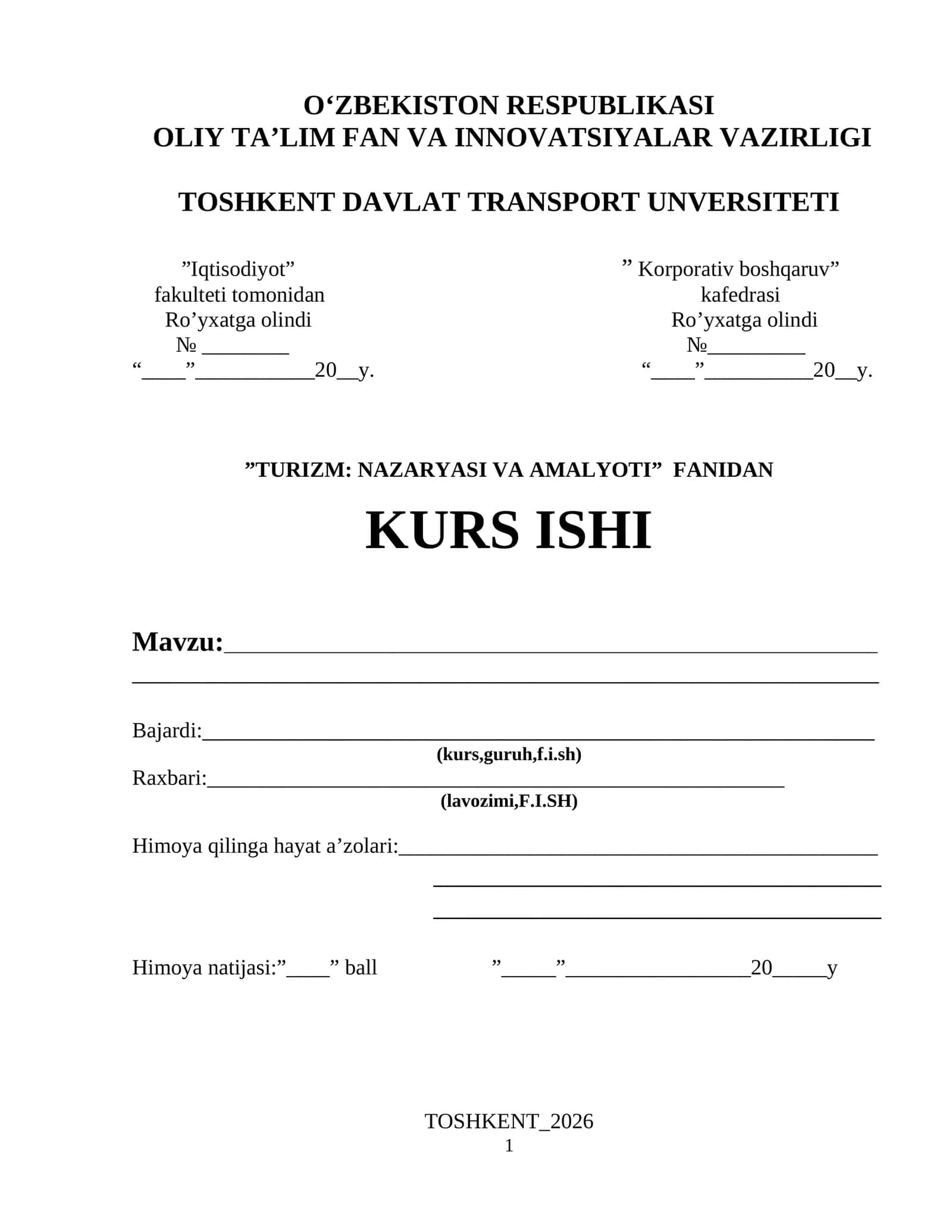 TURIZM: NAZARYASI VA AMALYOTI