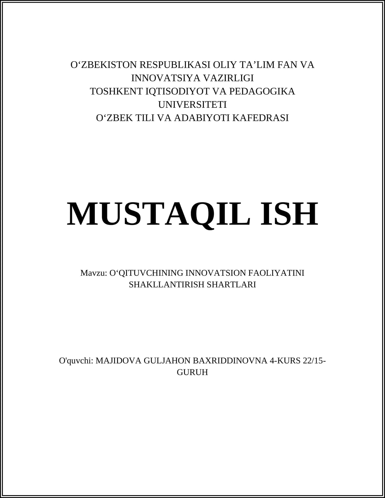 Pedagogik innovatsiyalarni qo‘llab-quvvatlash tizimi