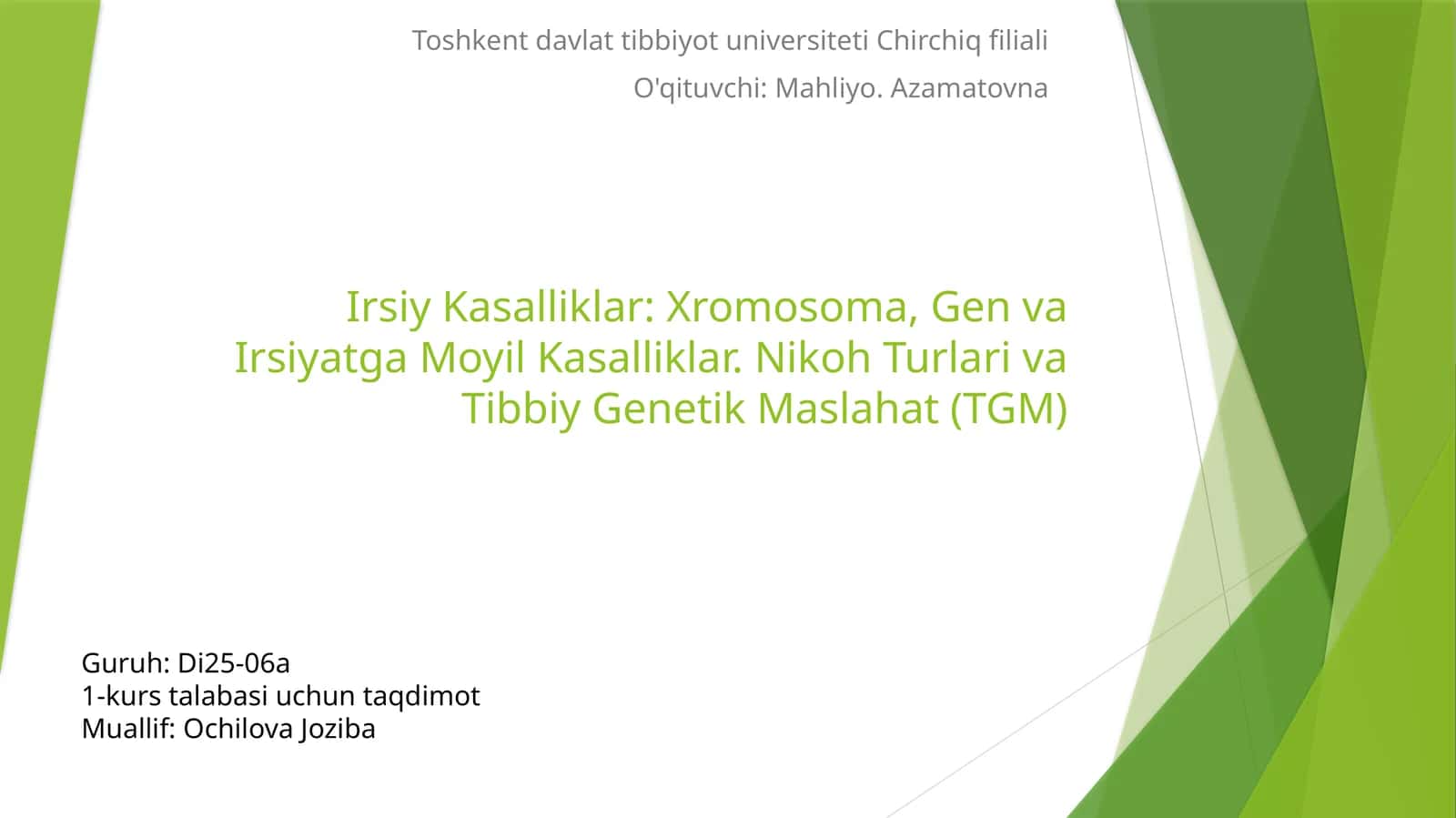 Toshkent davlat Tibbiyot universiteti Chirchiq filiali taqdimoti