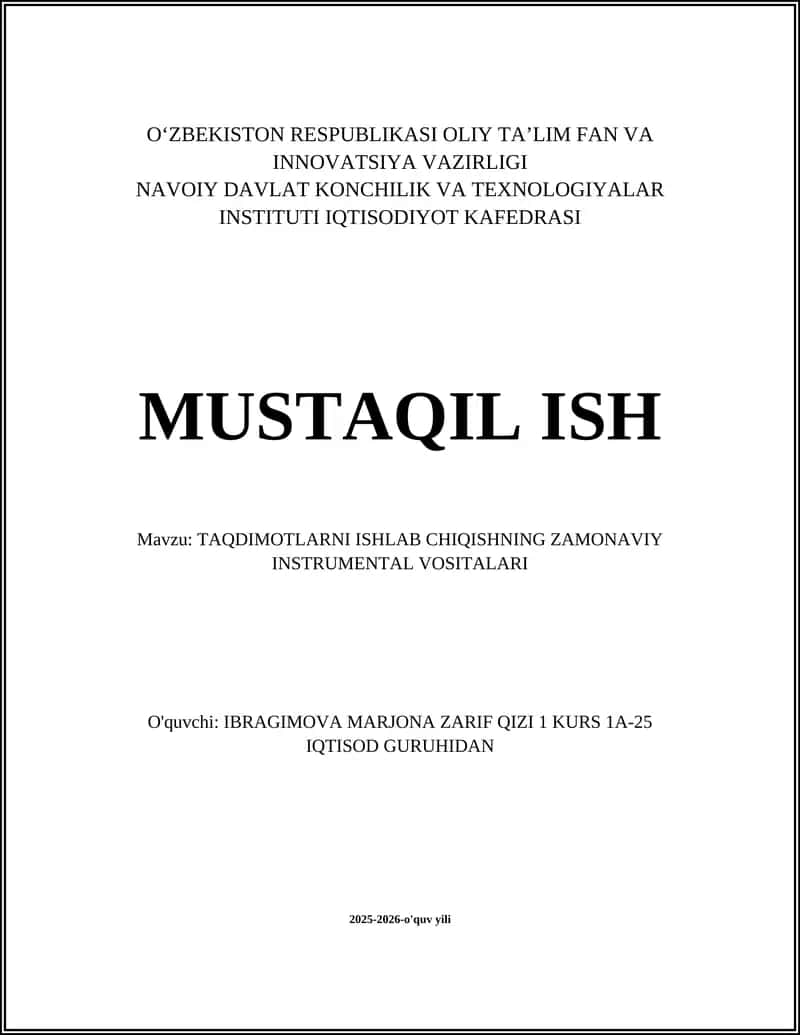 TAQDIMOTLARNI ISHLAB CHIQISHNING ZAMONAVIY INSTRUMENTAL VOSITALARI