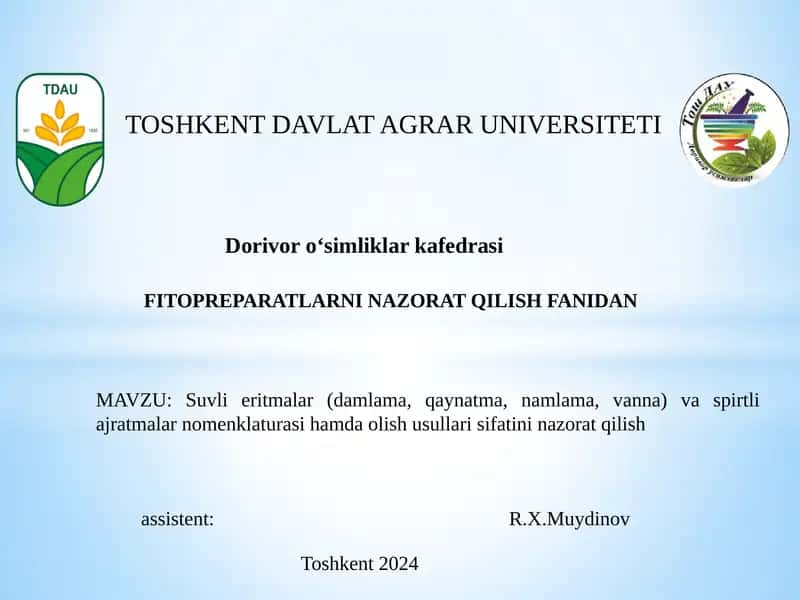 FITOPREPARATLARNI NAZORAT QILISH FANIDAN