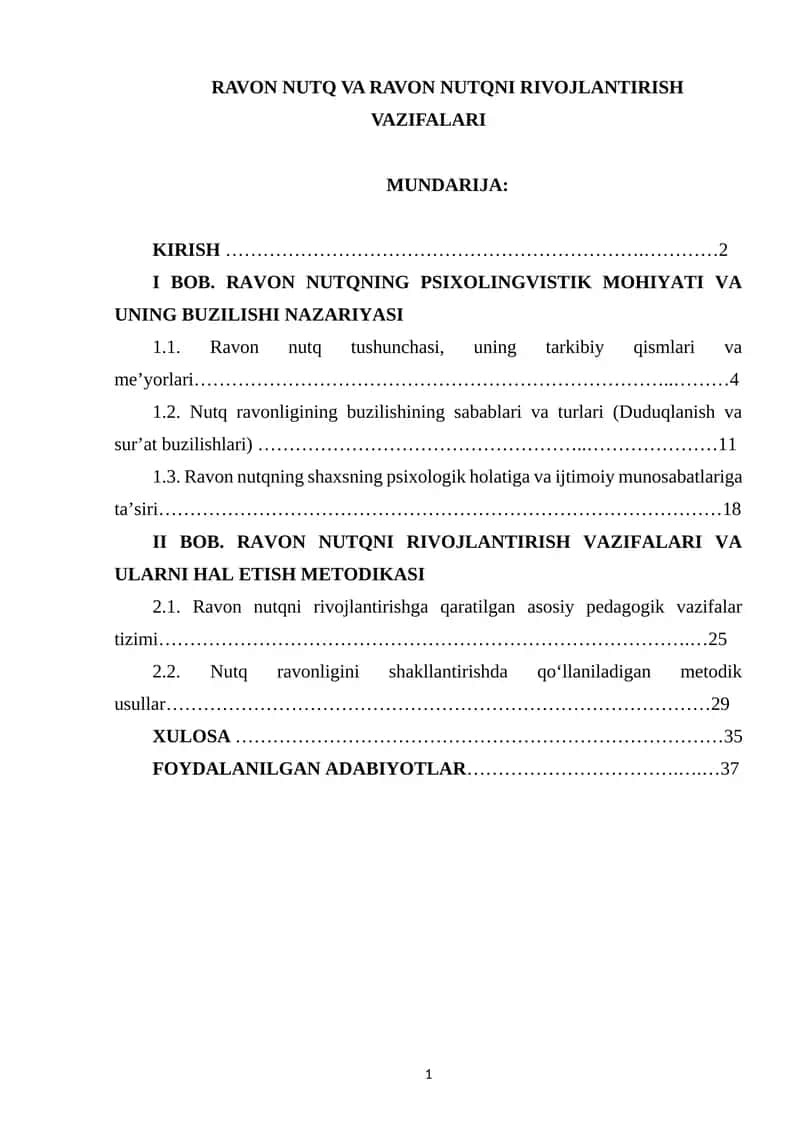 RAVON NUTQ VA RAVON NUTQNI RIVOJLANTIRISH VAZIFALARI
