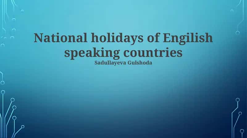 National holidays of English speaking countries