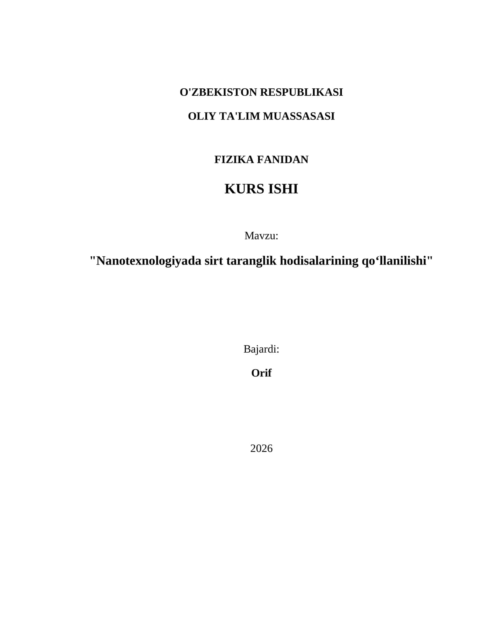Nanotexnologiyada sirt taranglik hodisalarining qoʻllanilishi