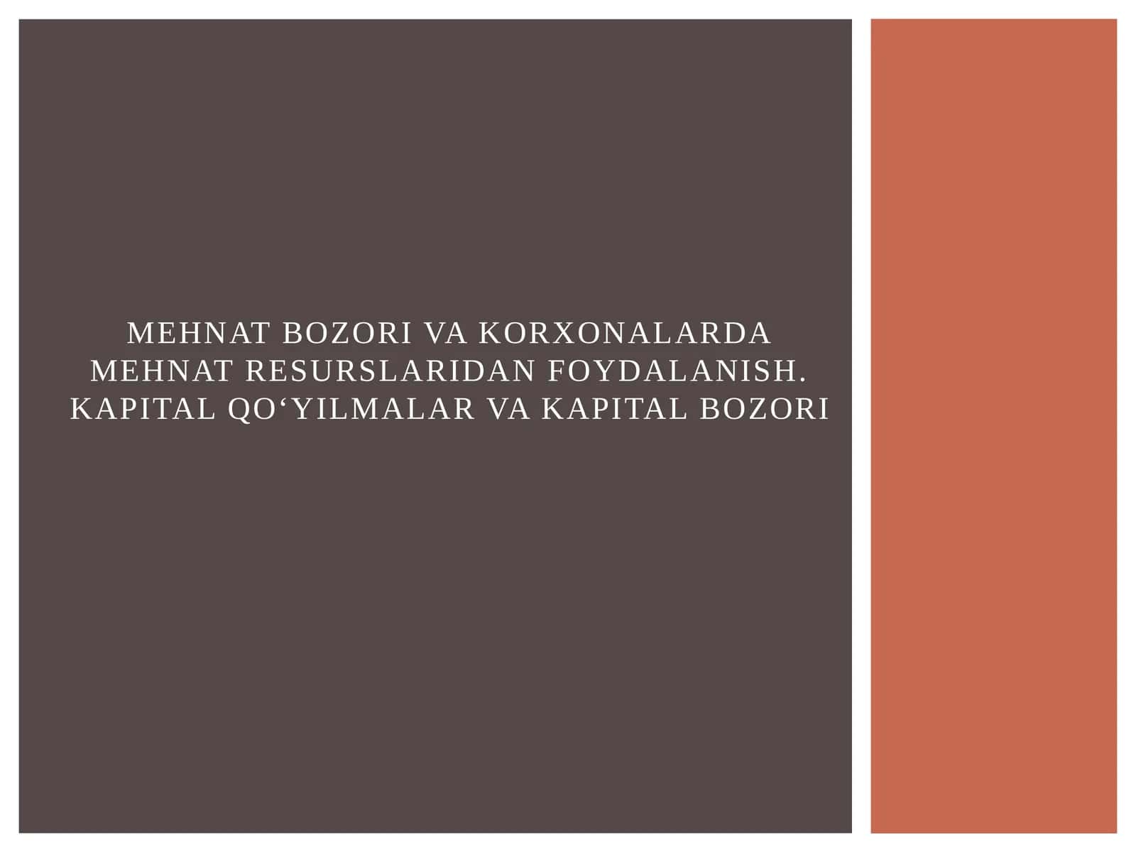 Mehnat bozori va korxonalarda mehnat resurslaridan foydalanish. Kapital qo‘yilmalar va kapital bozori