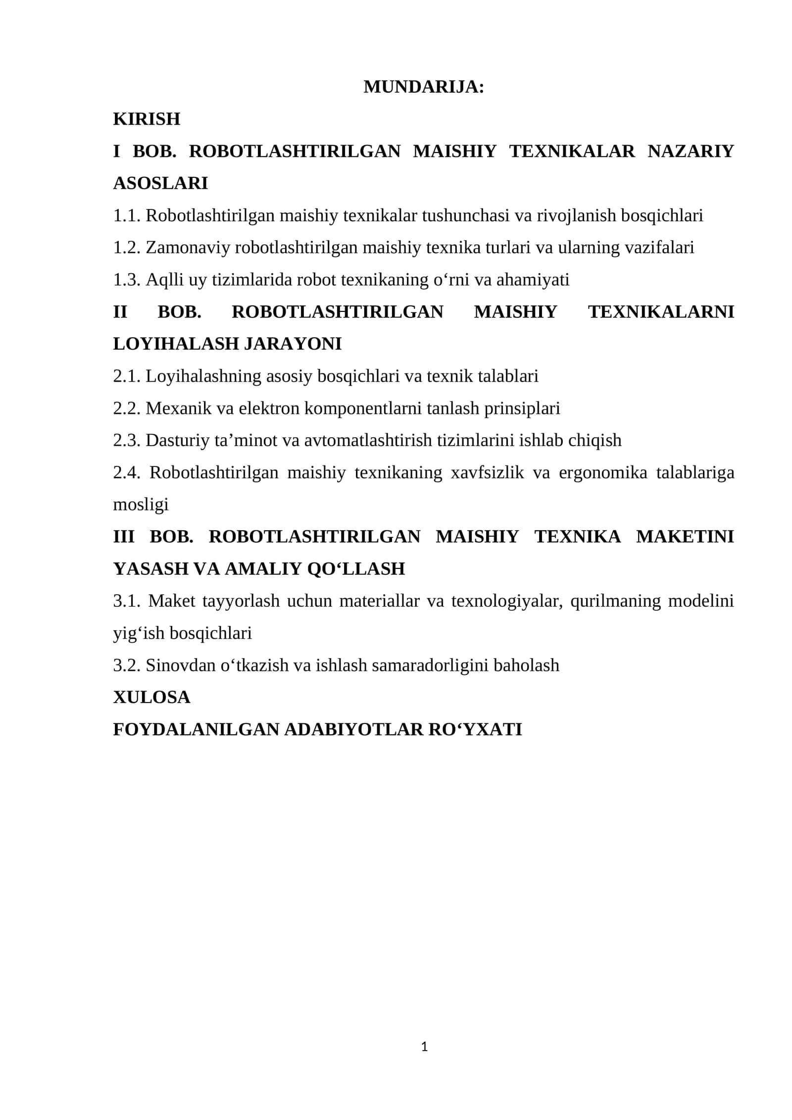 Robotlashtirilgan maishiy texnikalarni loyihalash va maketini yasash