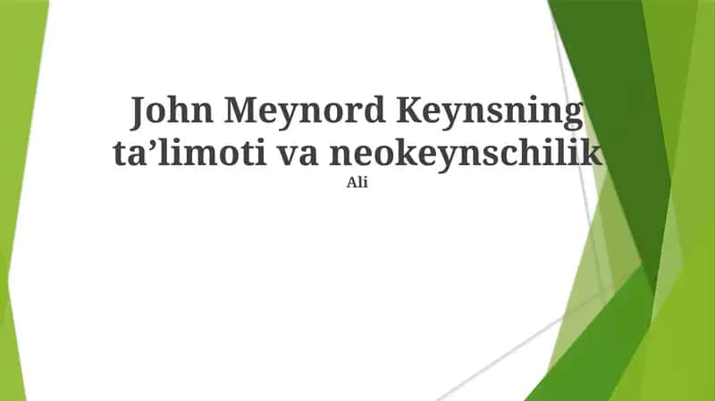 John Meynord Keynsning taʼlimoti va neokeynschilik