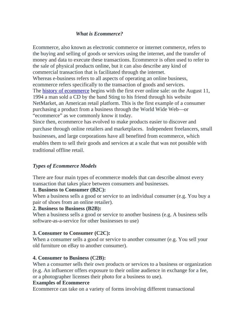 Types of Ecommerce Models