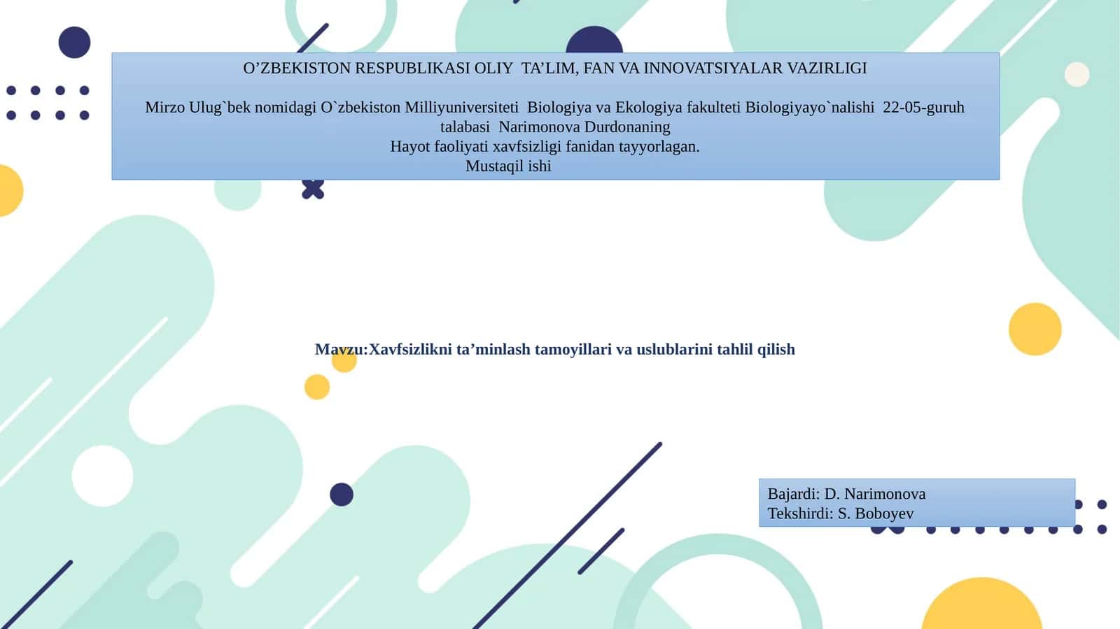 Hayot faoliyati xavfsizligi tahlili