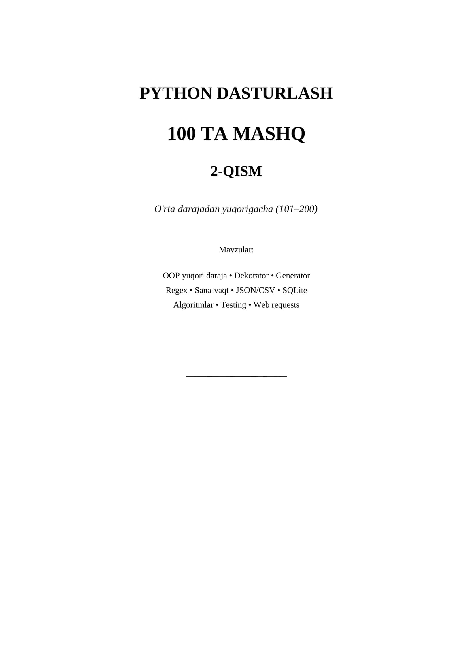 PYTHON DASTURLASH 100 TA MASHQ 2-QISM