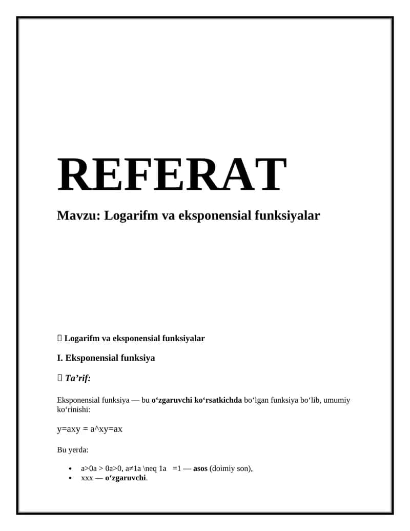 Logarifm va eksponensial funksiyalar