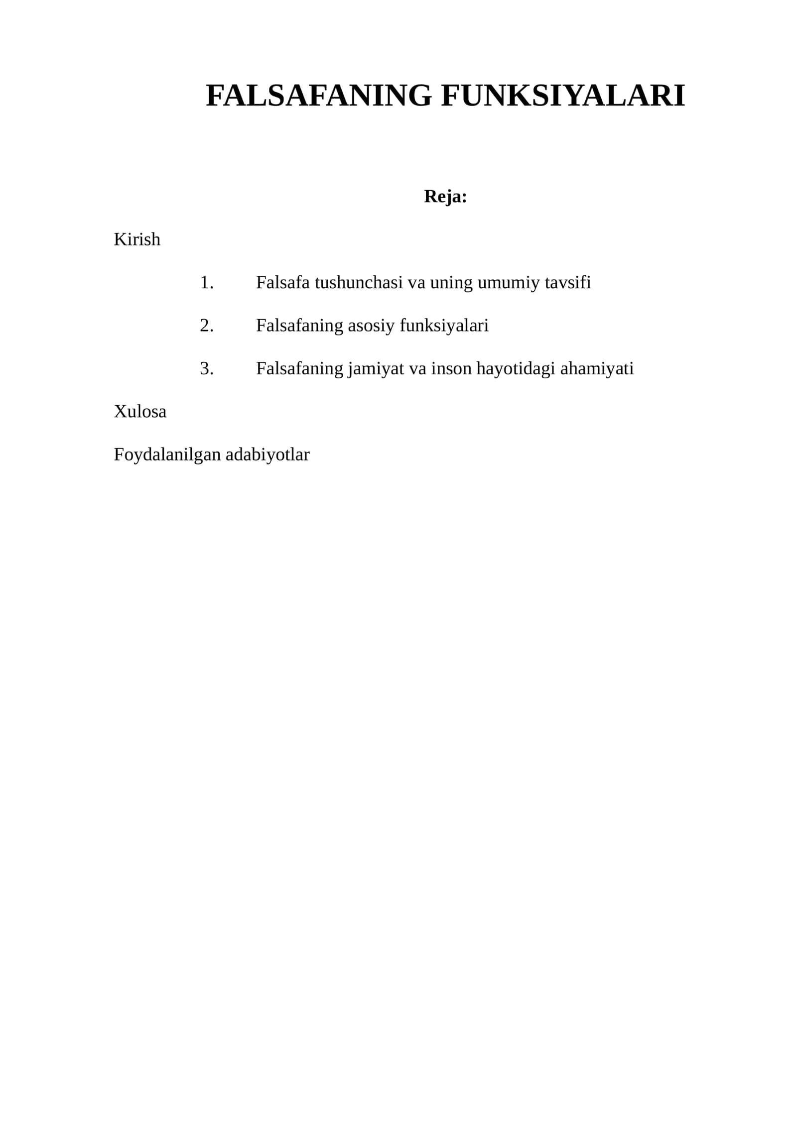 FALSAFANING FUNKSIYALARI