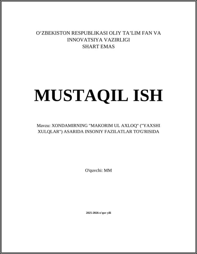 Xondamirning "Makarim ul-Axloq"