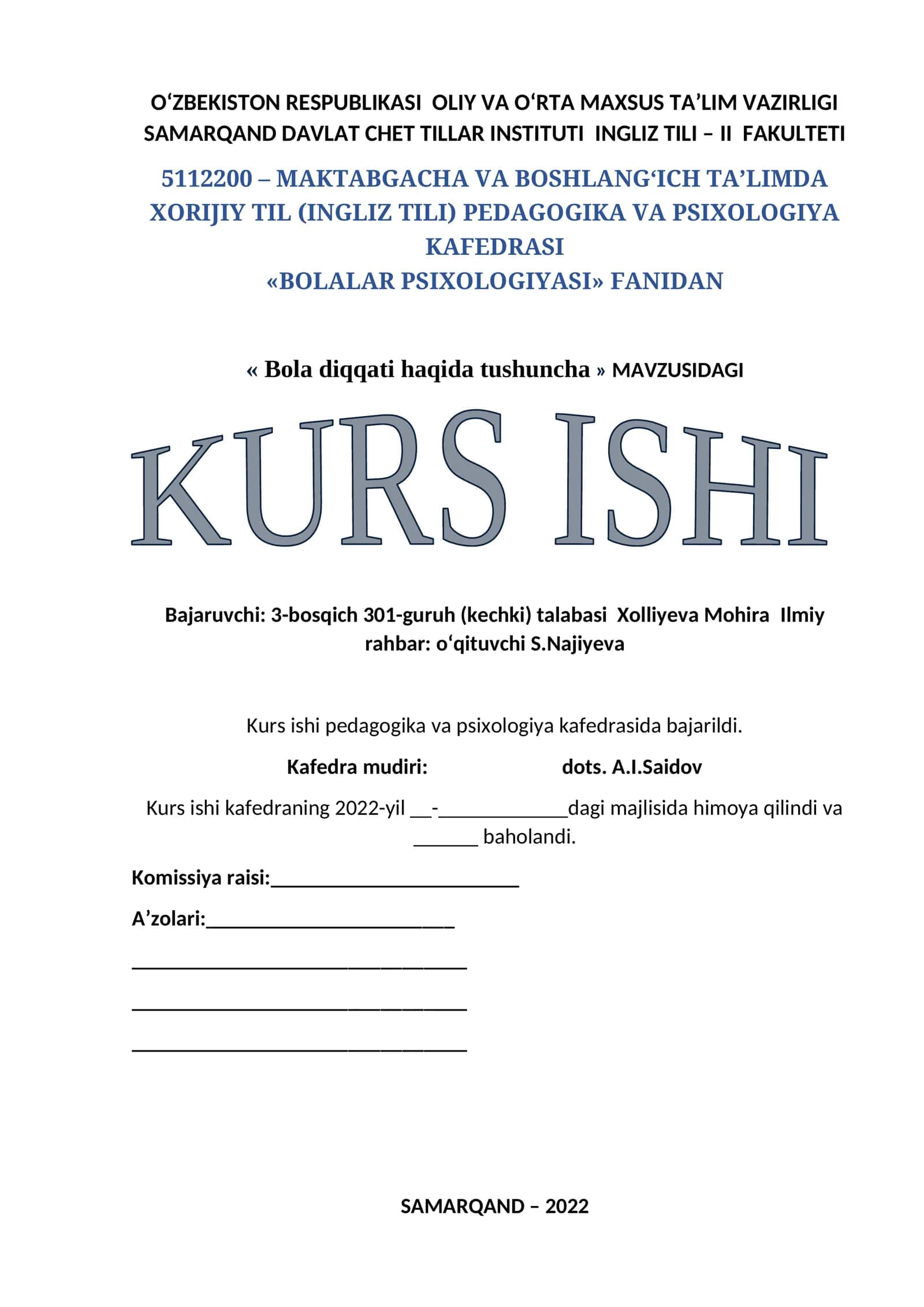 Bola diqqati haqida tushuncha