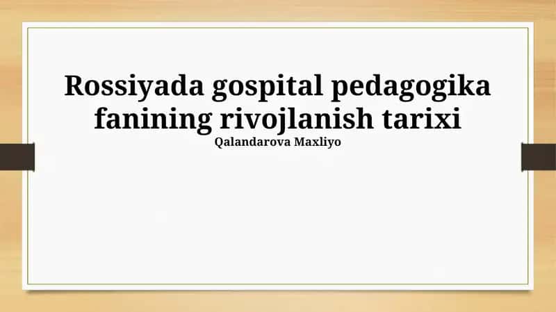 Kasalxona Pedagogikasi va Tibbiy Kadrlar Tayyorlash