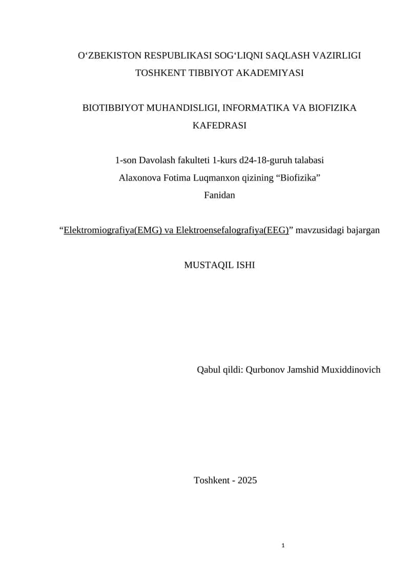 Elektromiografiya(EMG) va Elektroensefalografiya(EEG)
