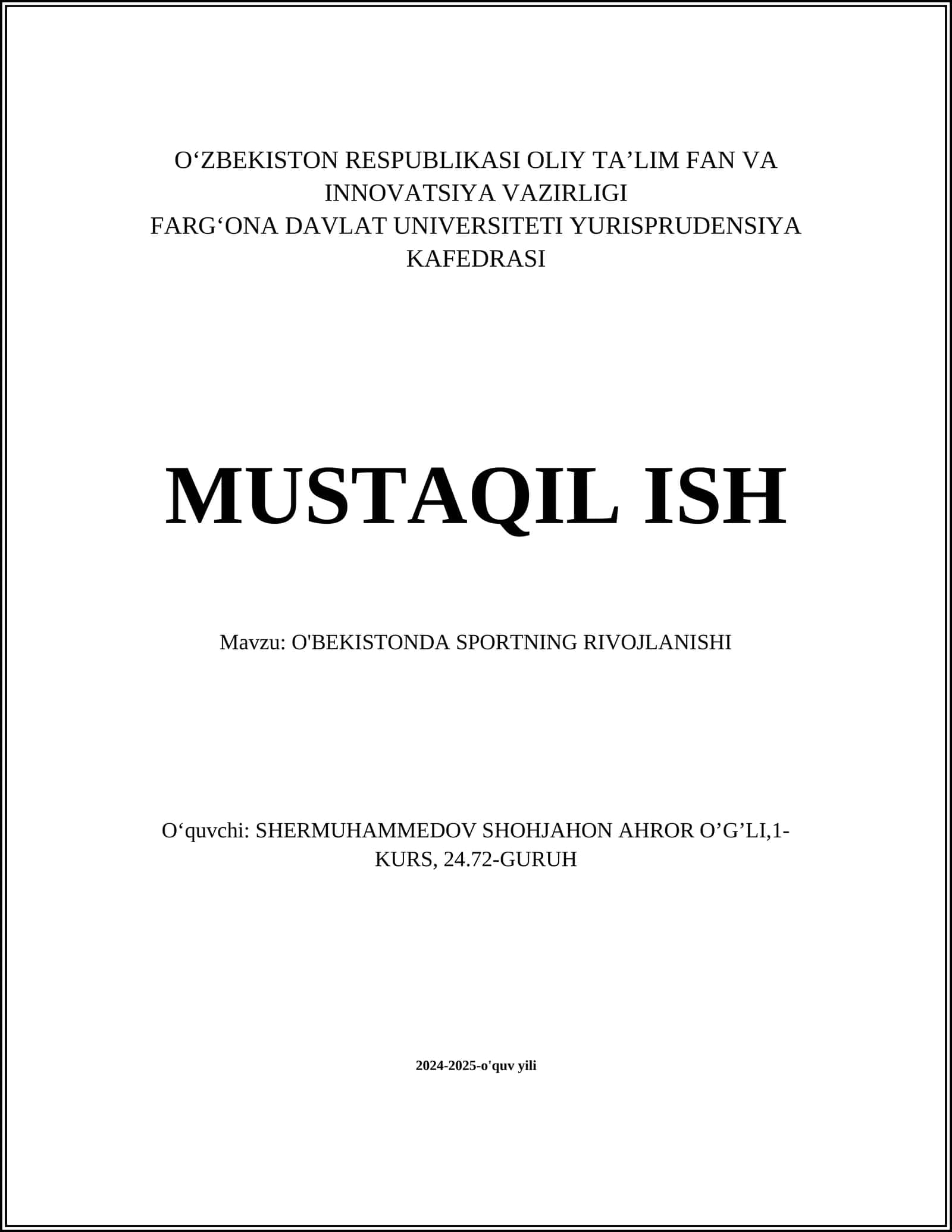 O'BEKISTONDA SPORTNING RIVOJLANISHI