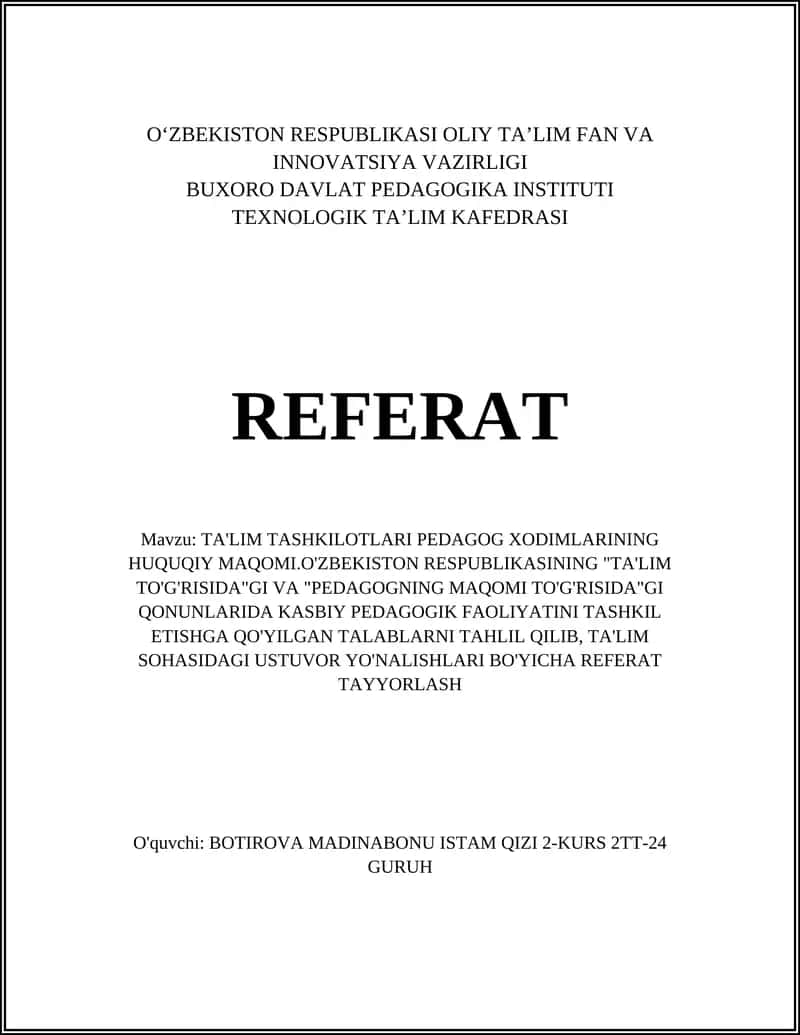 Pedagog xodimlarning huquqiy maqomi