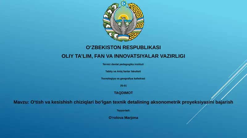 Oʻtish va kesishish chiziqlari boʻlgan texnik detalini aksonometrik proyeksiyasini bajarish