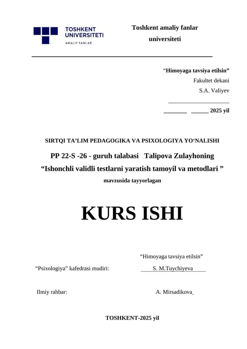 Ishonchli validli testlarni yaratish tamoyil va metodlari
