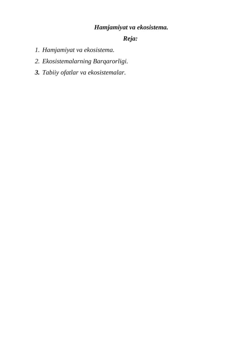 Hamjamiyat va ekosistema