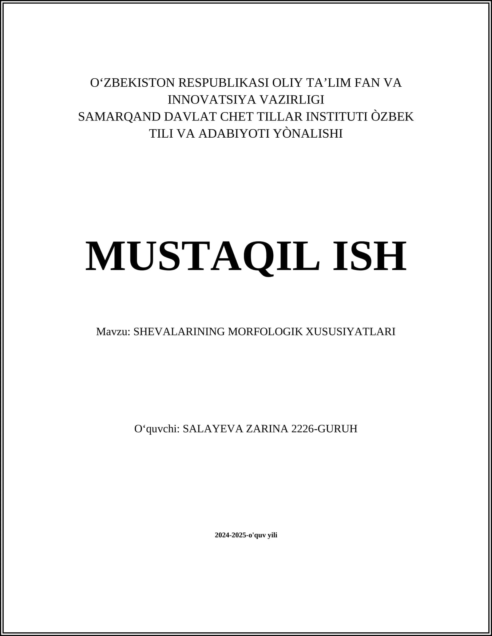 SHEVALARINING MORFOLOGIK XUSUSIYATLARI