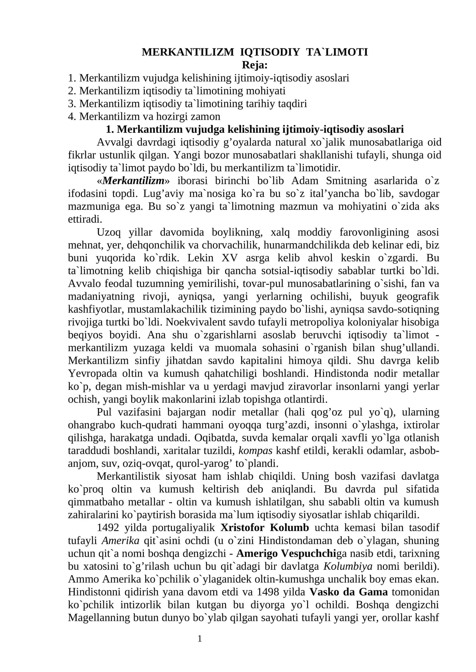 MERKANTILIZM IQTISODIY TA`LIMOTI